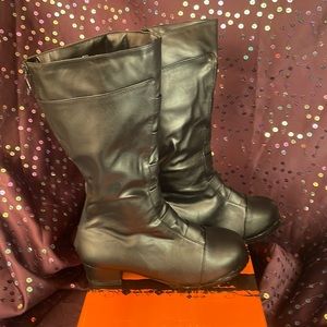 NWT,Girls Black Tall Zip up wedge boots